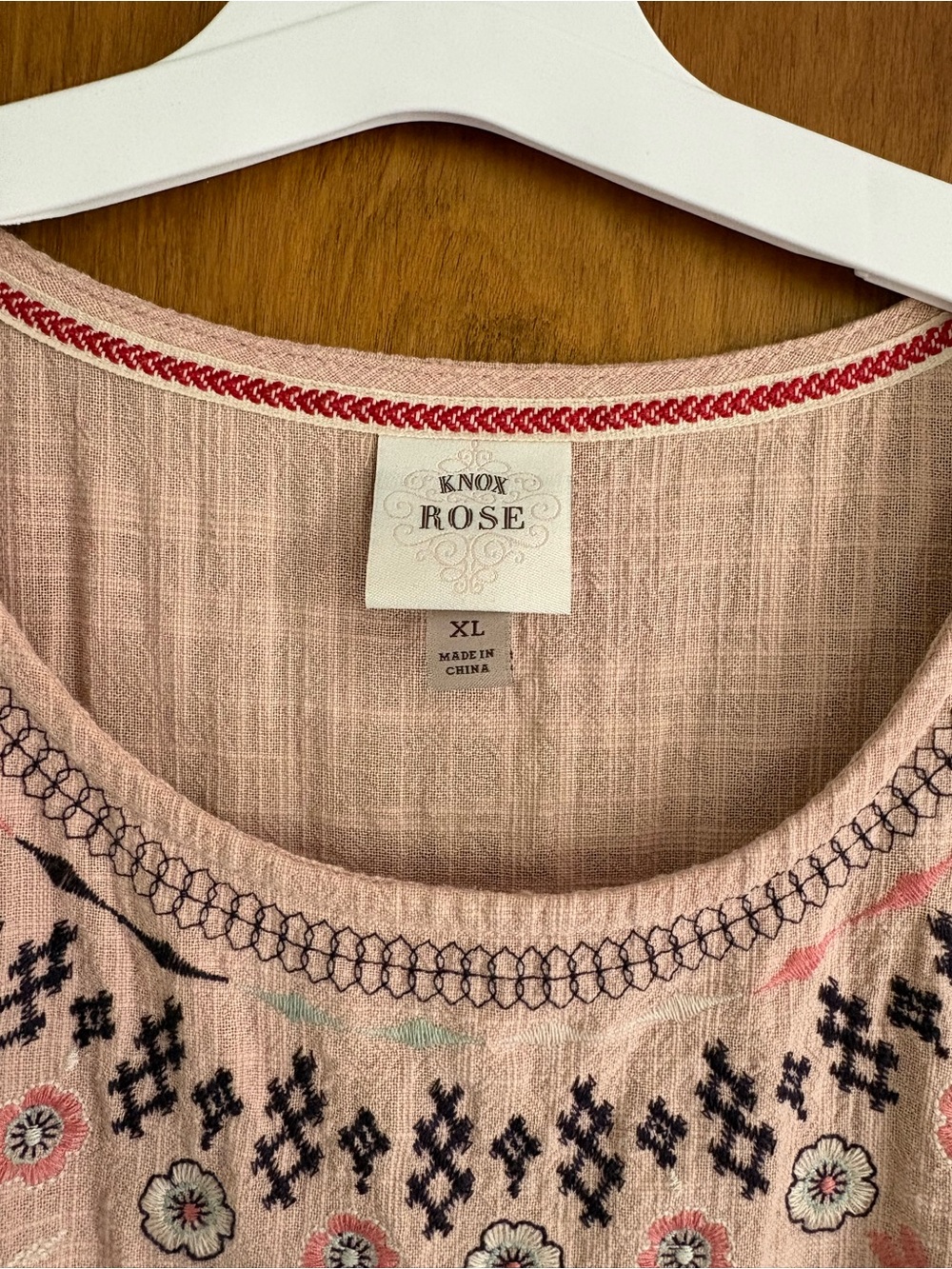 Knox Rose Embroidered Tiered Cotton Dress Dusty Pink Pockets Linen Feel XL - Picture 3 of 4